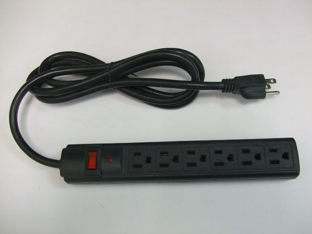 10FT Power Strip Nema 5-15P to 6 Outlet Black Surge Suppressor 14/3 SJT NA 15A 125V