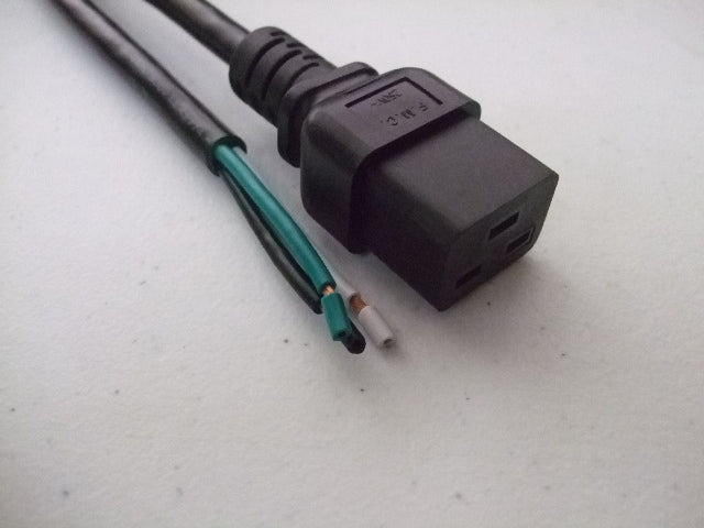 Black power cord with connector close-up