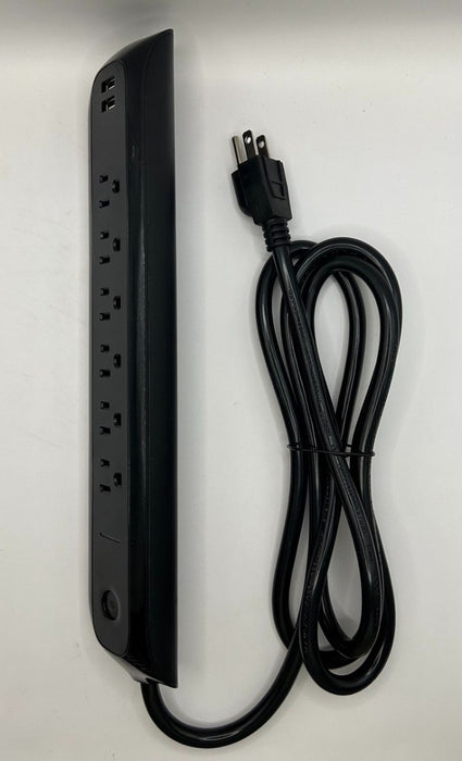 6FT Power Strip Nema 5-15P to 6 Outlet Black Surge Suppressor W/2 USB Ports 14/3 SJT NA 15A 125V